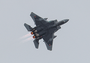 背面を向けて飛ぶF-15戦闘機